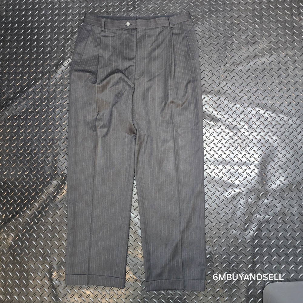 Pronto Uomo Couture Mens 41 Wool Pinstripe Pleated Cuffed Dress Pants Gray - Picture 2 of 15